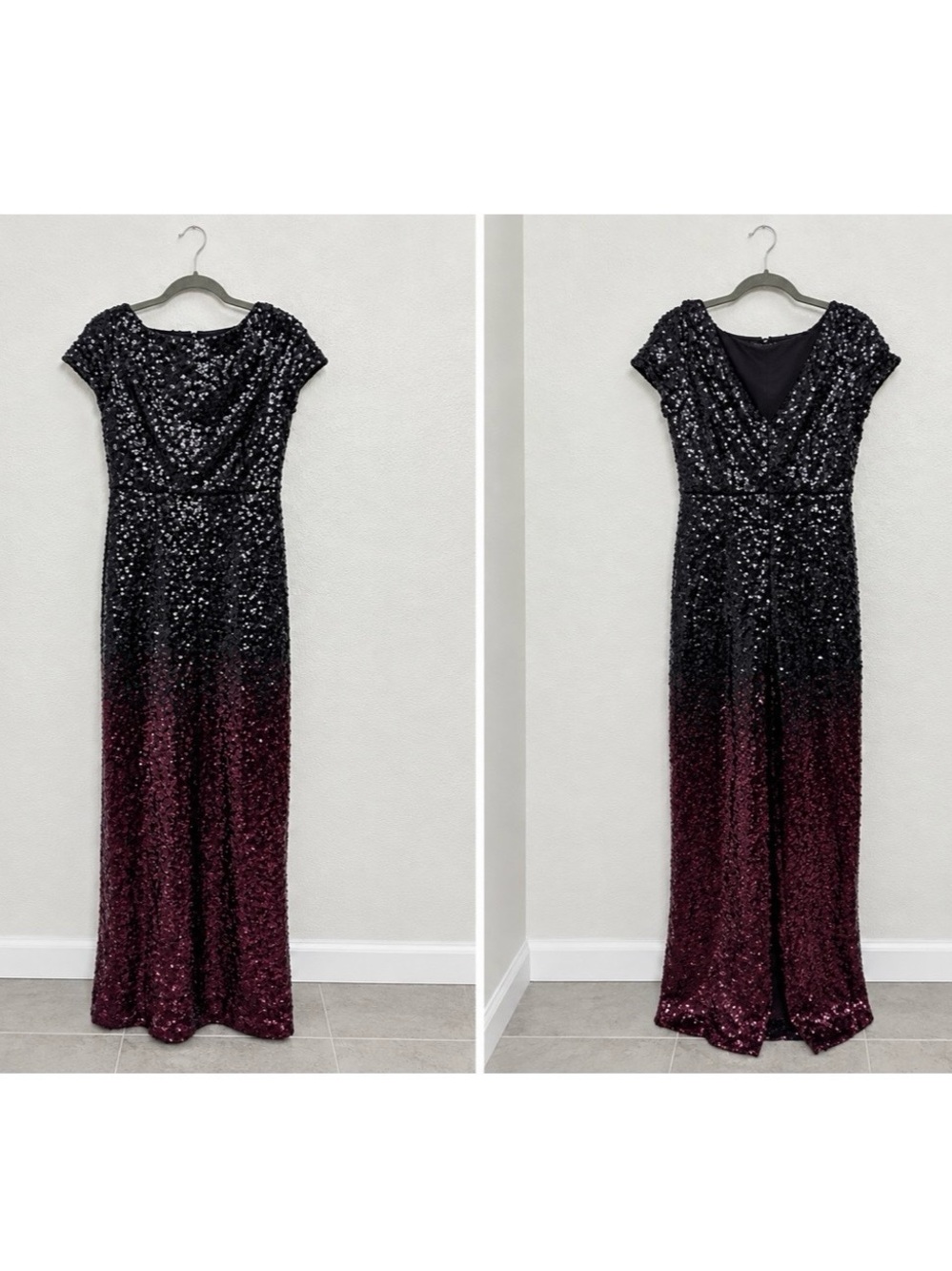 MARINA Black to Wine Ombre Sequin Maxi Dress